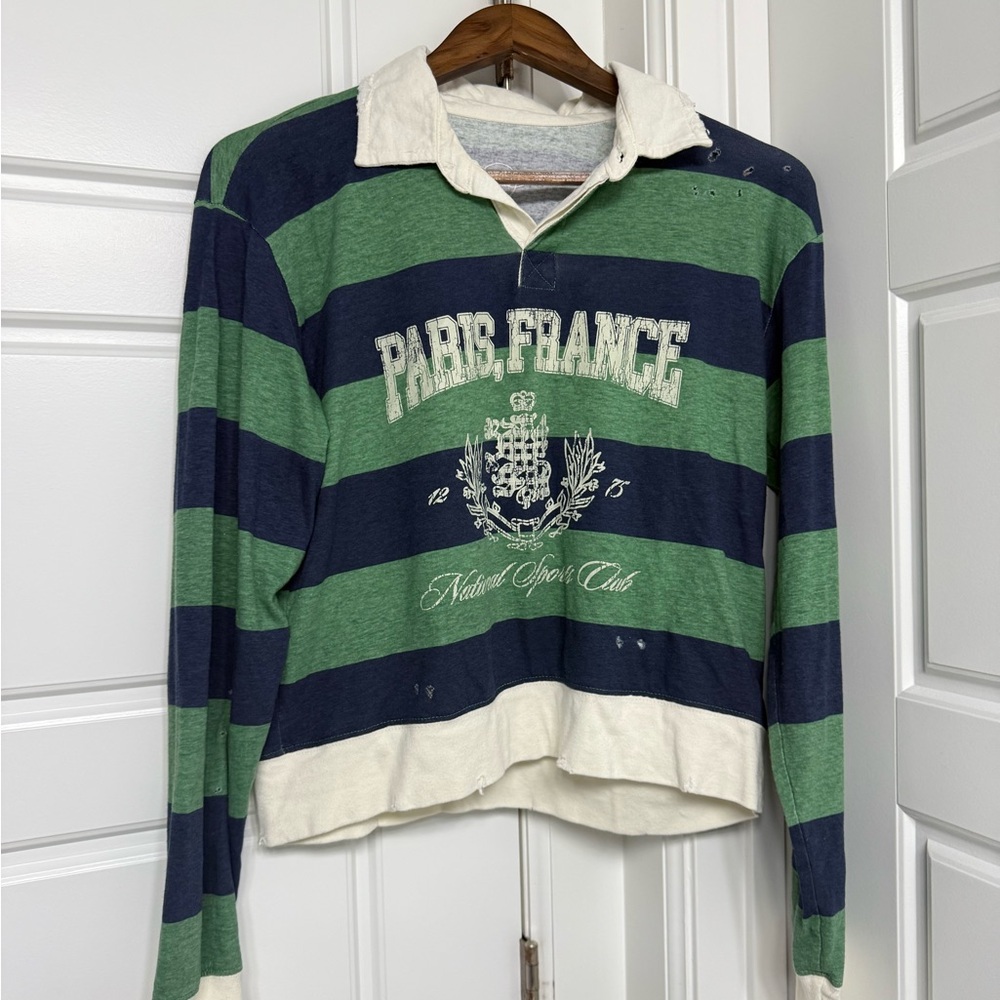 Green and Blue Striped Rugby Shirt